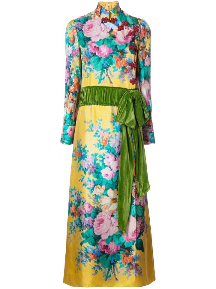 Gucci Velvet Belt Floral Gown - Yellow & Orange
