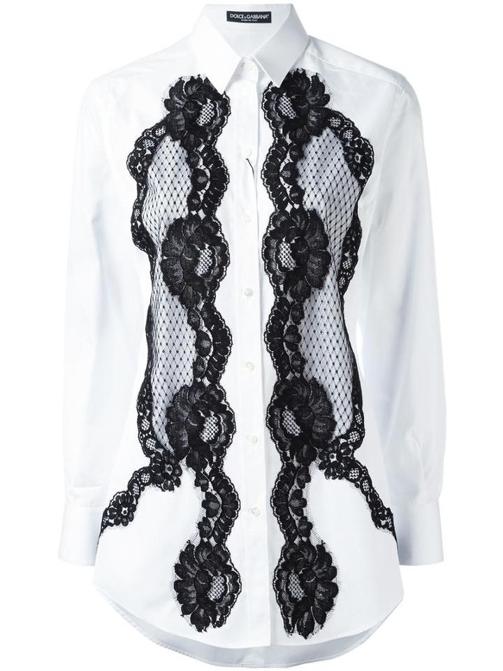 Dolce & Gabbana Lace Insert Shirt, Women's, Size: 40, White, Cotton/polyamide