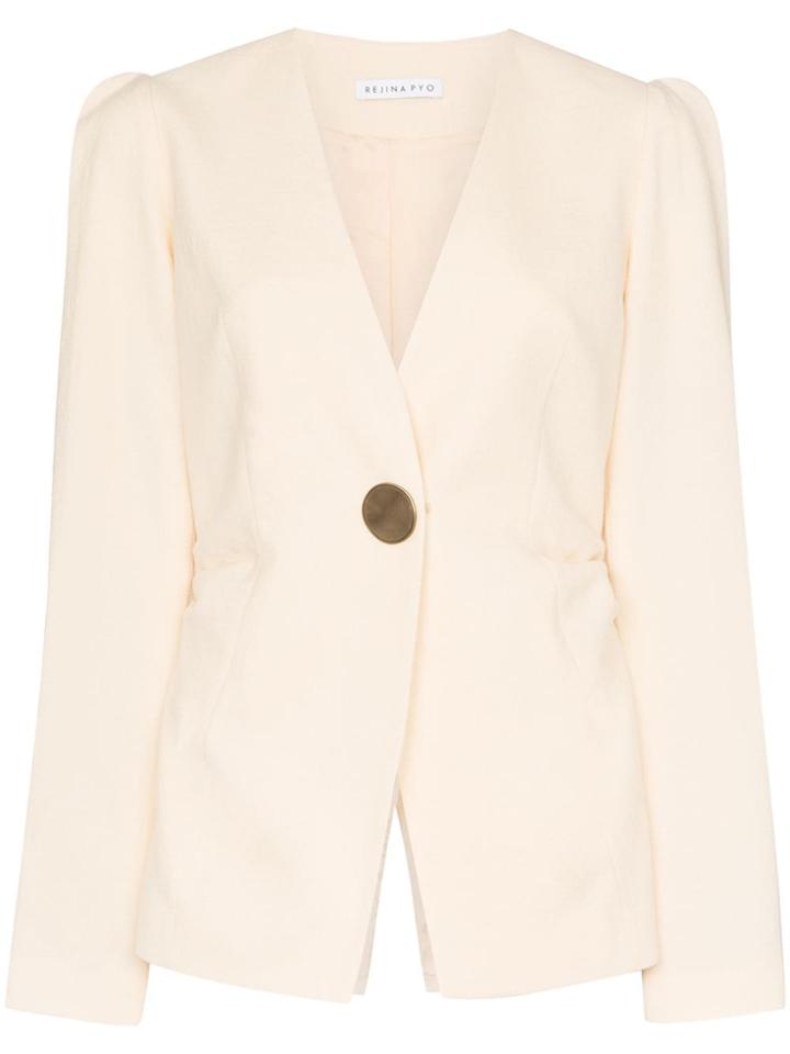 Rejina Pyo Collarless Button Front Wool Blazer - White