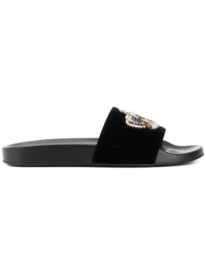 Versace Beaded Crown Slides - Black