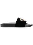Versace Beaded Crown Slides - Black