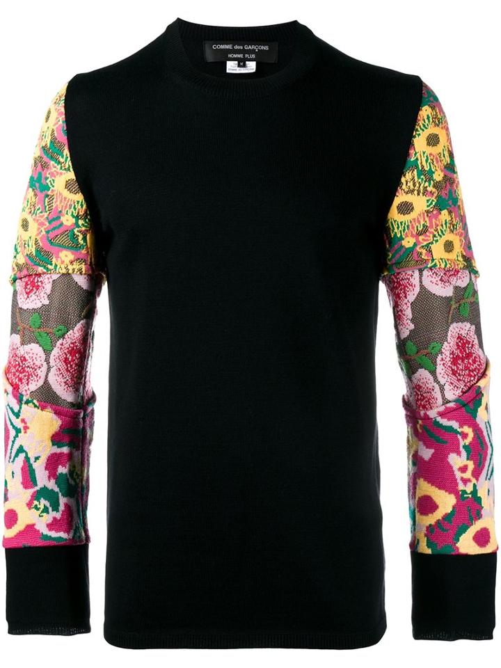 Comme Des Garçons Homme Plus Floral Sleeve Jumper, Men's, Size: Large, Black, Wool
