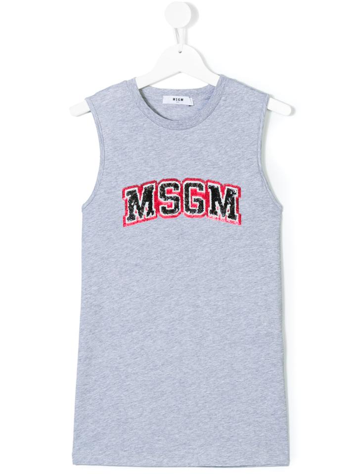 Msgm Kids Sequinned Logo Tank Top - Grey