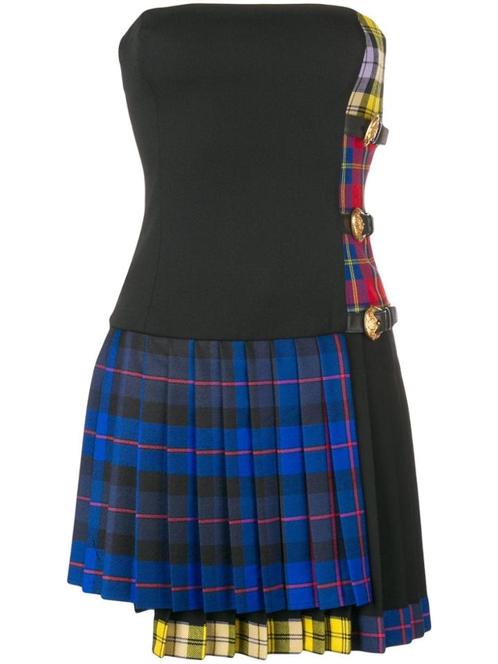 Versace Tartan Panel Mini Dress - Black