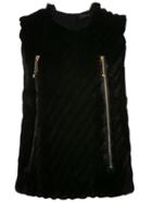Undercover Zippered Vest, Women's, Size: 3, Black, Rabbit Fur/silk/calf Leather/polyester