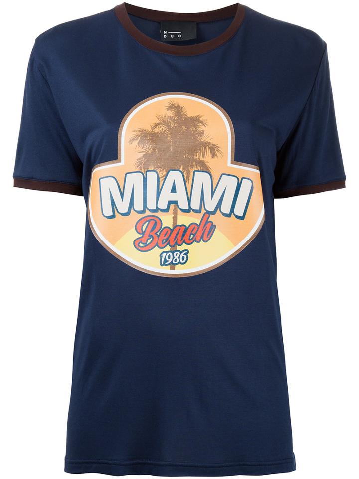 N Duo - 'miami Beach' Print T-shirt - Women - Cotton - 36, Blue, Cotton