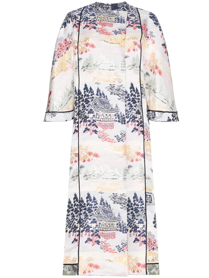 Adam Lippes Reverse Jacquard Silk Kimono Coat - Multicolour