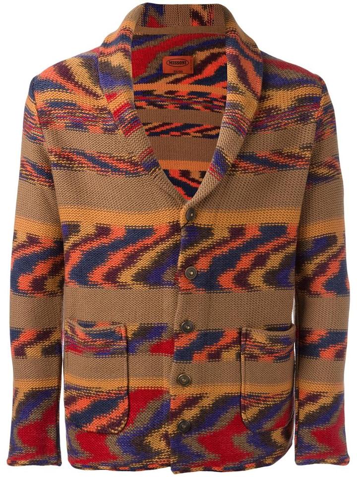 Missoni Zig-zag Pattern Cardigan, Men's, Size: Small, Brown, Cashmere/wool