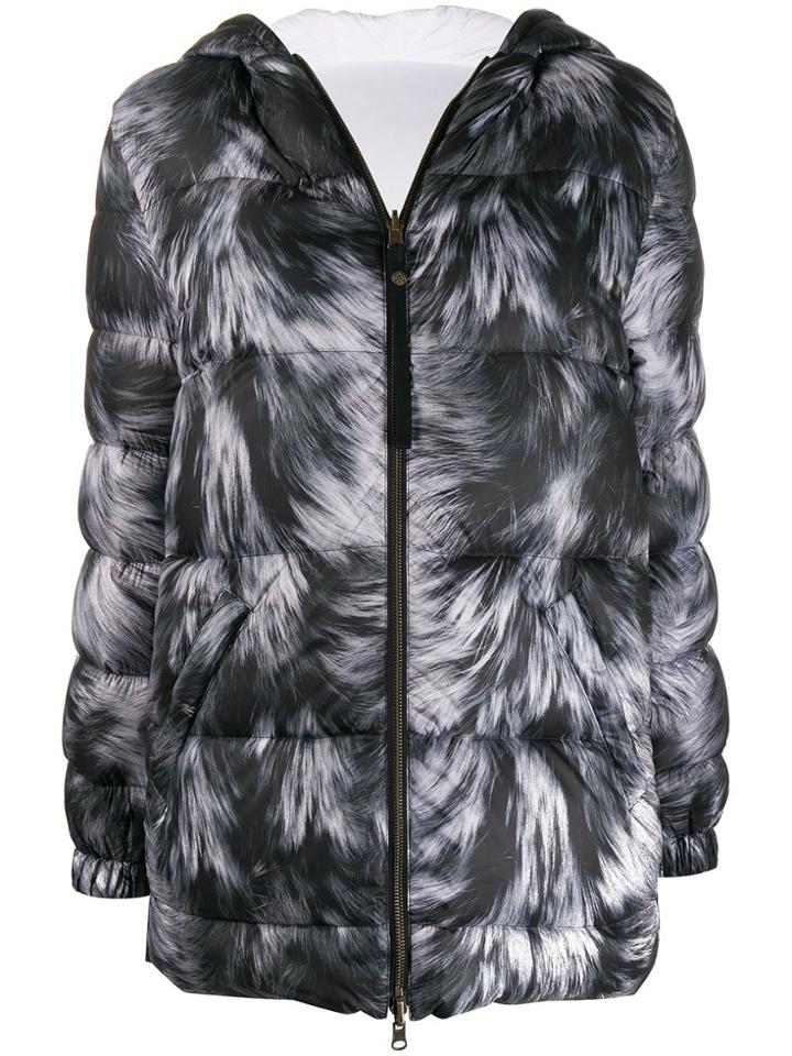 Mr & Mrs Italy Fur-print Feather Down Jacket - Black
