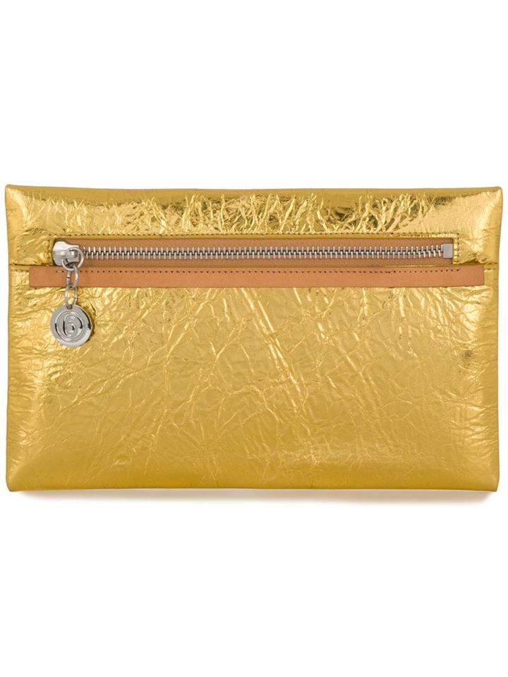 Mm6 Maison Margiela Metallic Zipped Clutch - Gold