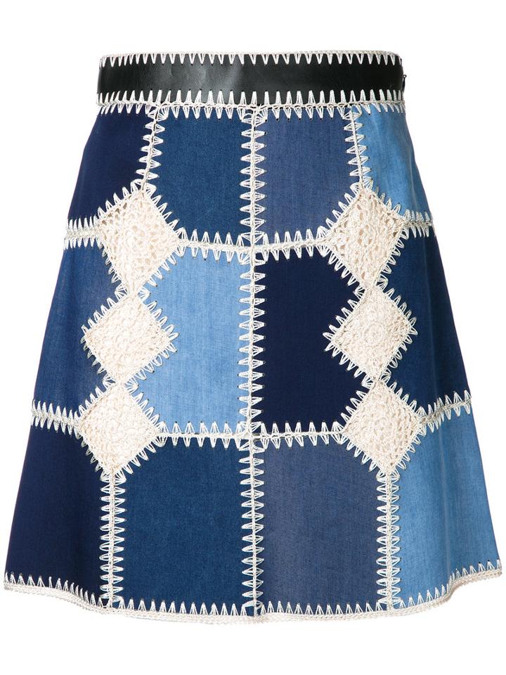 Loveless - Patchwork Crochet Skirt - Women - Tencel - 7, Blue, Tencel
