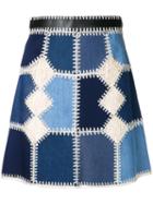 Loveless - Patchwork Crochet Skirt - Women - Tencel - 7, Blue, Tencel