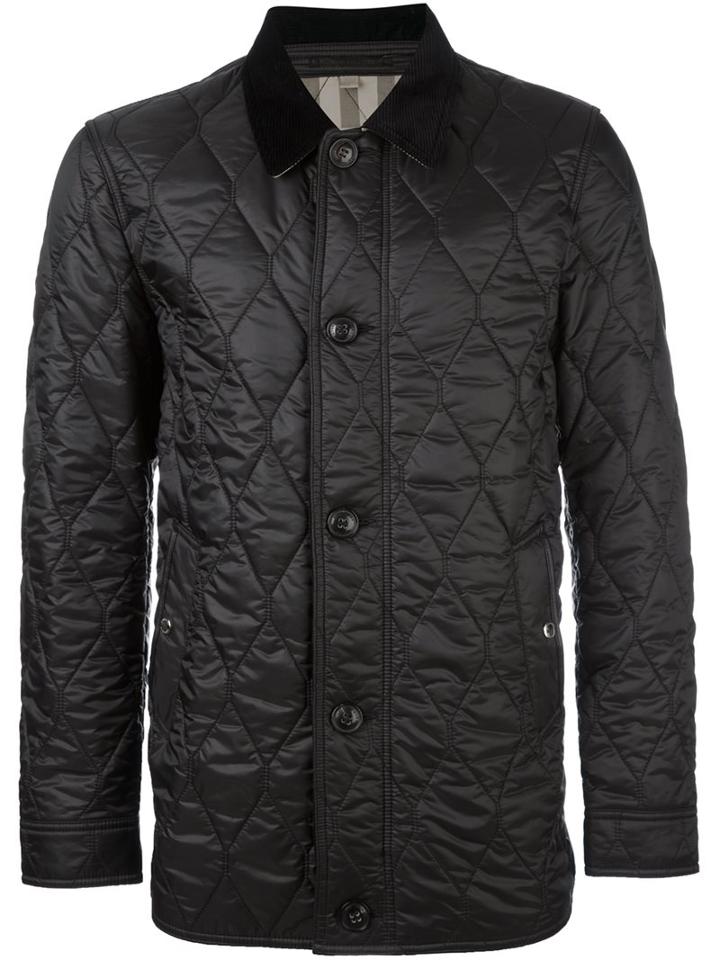 Burberry Quilted Zipped Jacket, Men's, Size: Medium, Black, Polyester/cotton/lamb Nubuck Leather