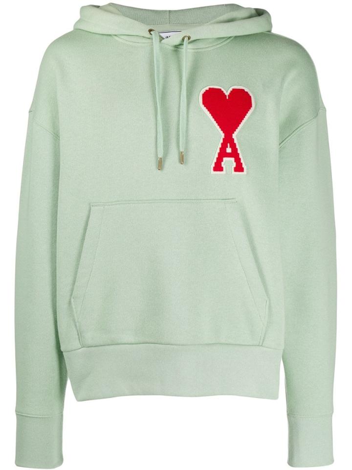 Ami Paris Hoodie With Big Ami Coeur Patch - Green