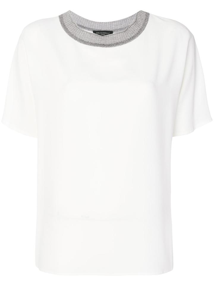 Antonelli Scoop Neck Contrast Material Blouse - White