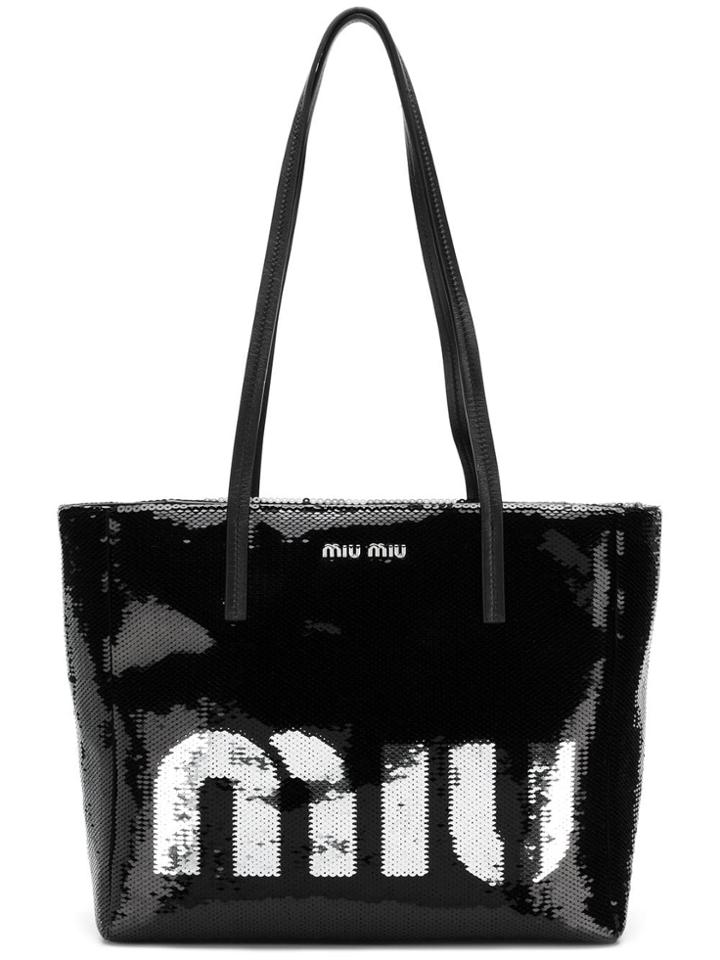 Miu Miu Logo Sequin Tote Bag - Black