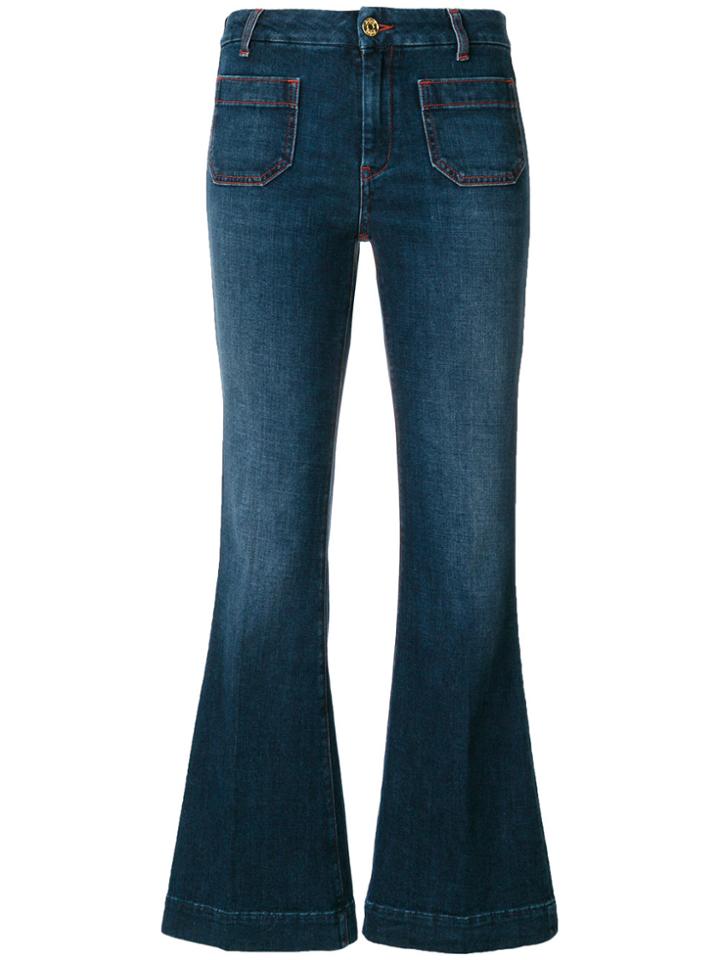The Seafarer Flat Pocket Cropped Flare Leg Jeans - Blue