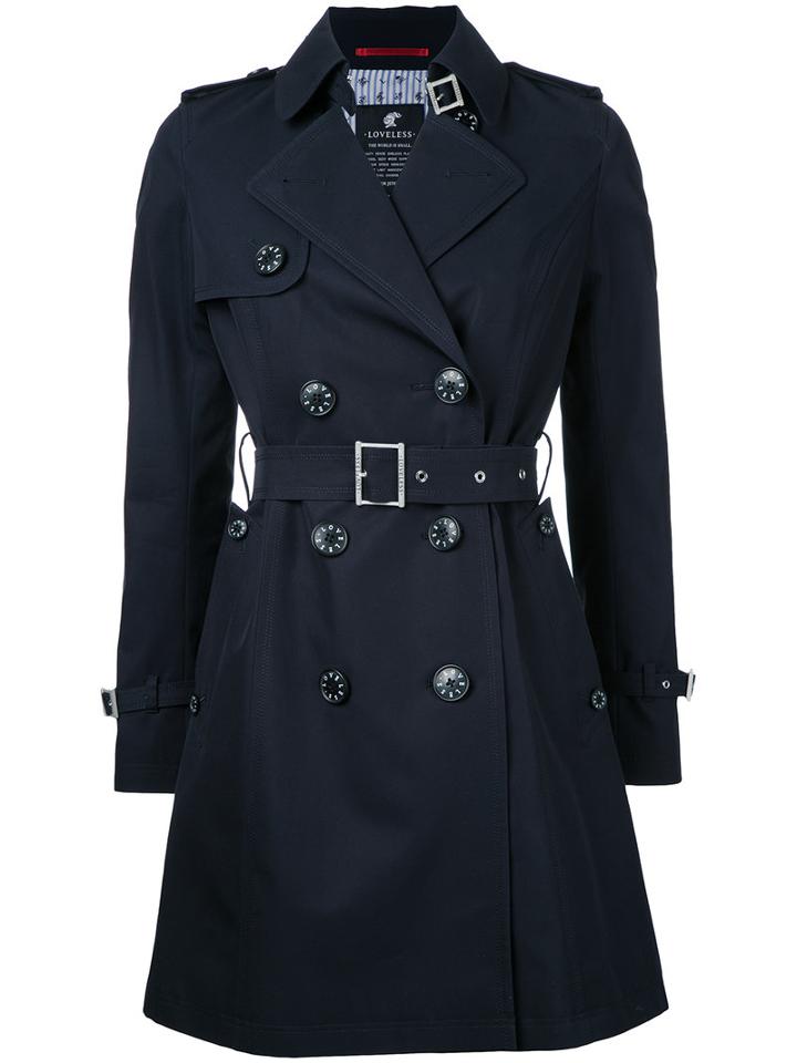 Loveless Belted Trench Coat, Women's, Size: 36, Blue, Cotton