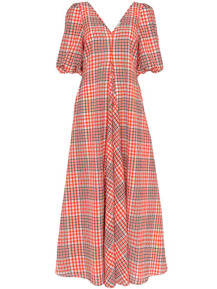 Ganni Charron Check Maxi Dress - Red