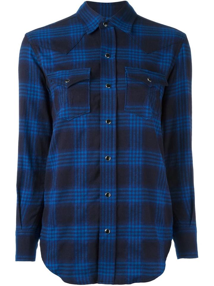 Saint Laurent Checked Western Shirt, Women's, Size: Medium, Blue, Cotton/spandex/elastane