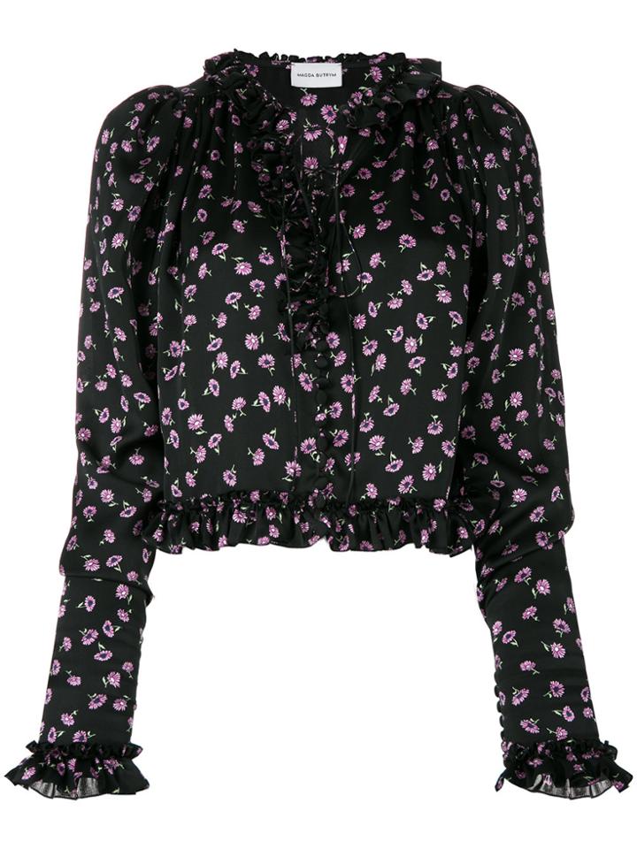 Magda Butrym Floral Print Ruffle Blouse - Black