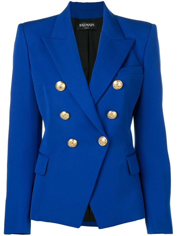 Balmain Double-breasted Wool Blazer - Blue