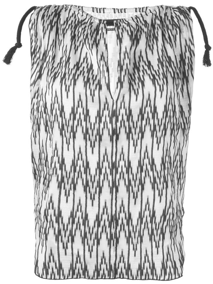 Isabel Marant Sleeveless Chevron Print Top, Women's, Size: 38, White, Silk/polyester/viscose
