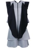 Robert Wun - Contrast Ruffle Dress - Women - Polyester - 8, Grey, Polyester