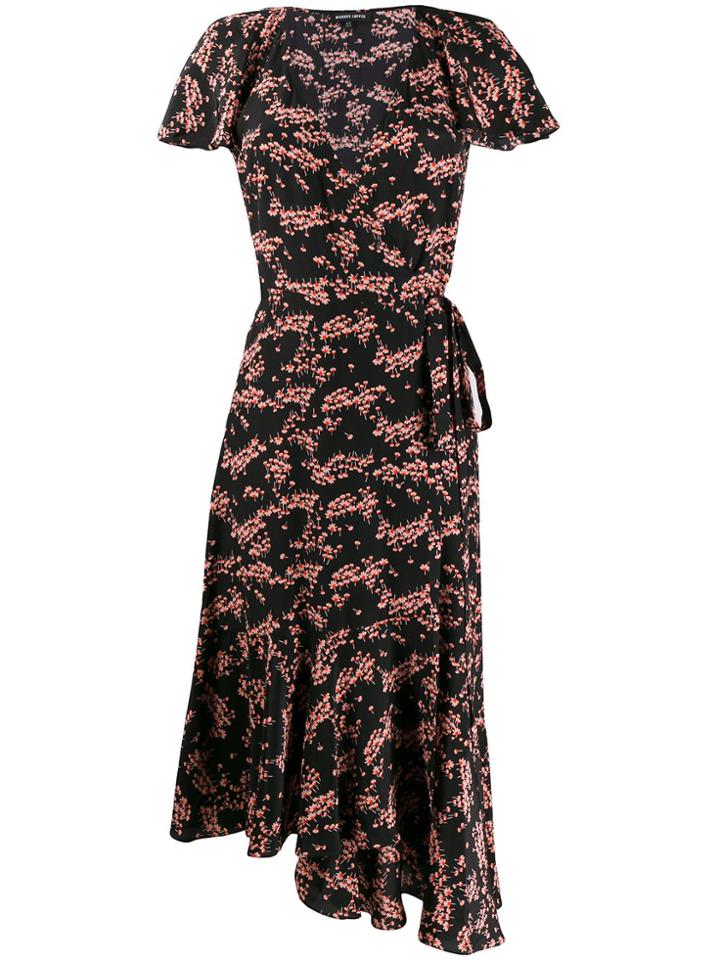 Markus Lupfer Tia Ditzy Blossom Silk Wrap Dr - Black