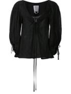 Rosie Assoulin Billow Sleeves V-neck Blouse, Women's, Size: Xs, Black, Silk/polyamide
