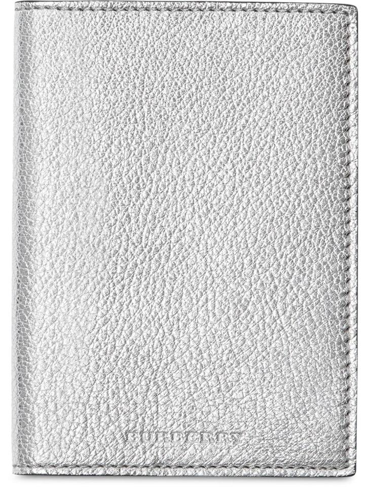 Burberry Metallic Leather Passport Holder - Silver