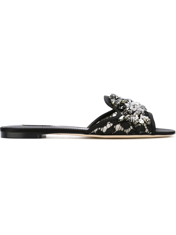 Dolce & Gabbana Embellished Lace Sandals - Black