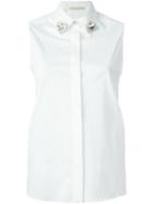 Christopher Kane Embellished Collar Shirt, Women's, Size: 12, White, Cotton/polyamide/spandex/elastane