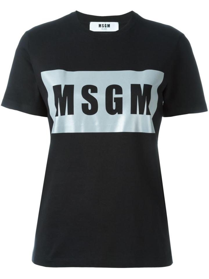Msgm Silver-tone Logo T-shirt, Women's, Size: Xl, Black, Cotton
