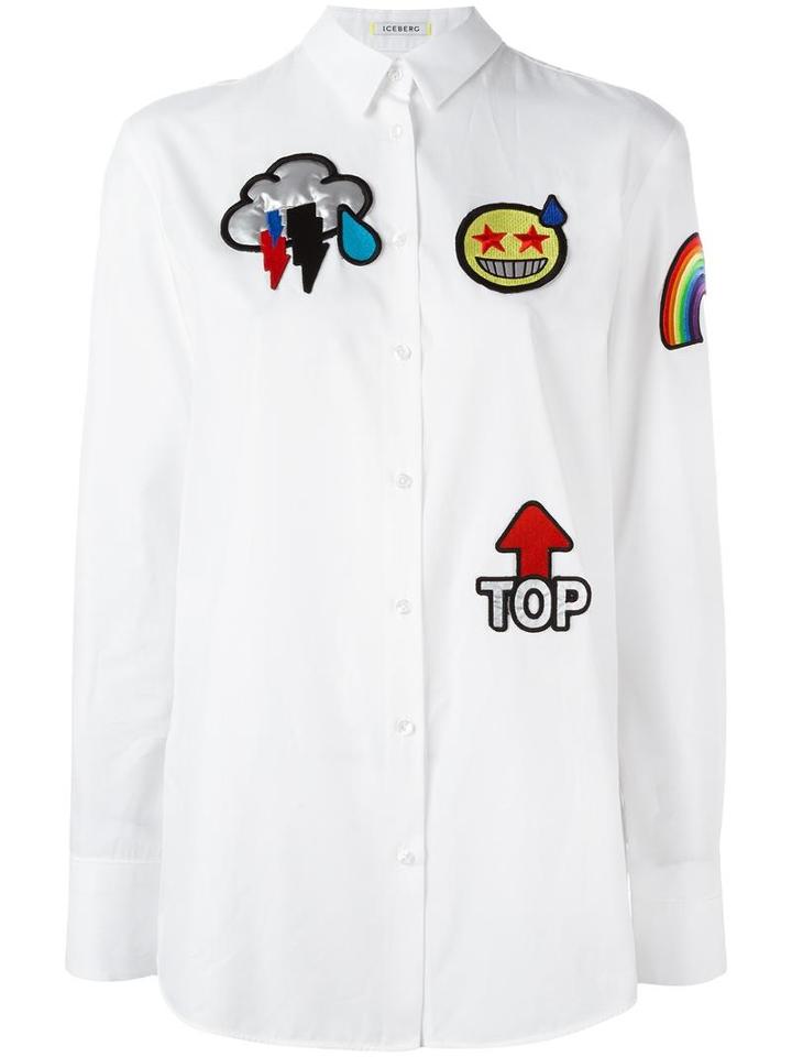 Iceberg Allover Patch Shirt, Women's, Size: 40, White, Cotton