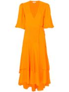 Ganni Pleated Wrap Dress - Yellow & Orange