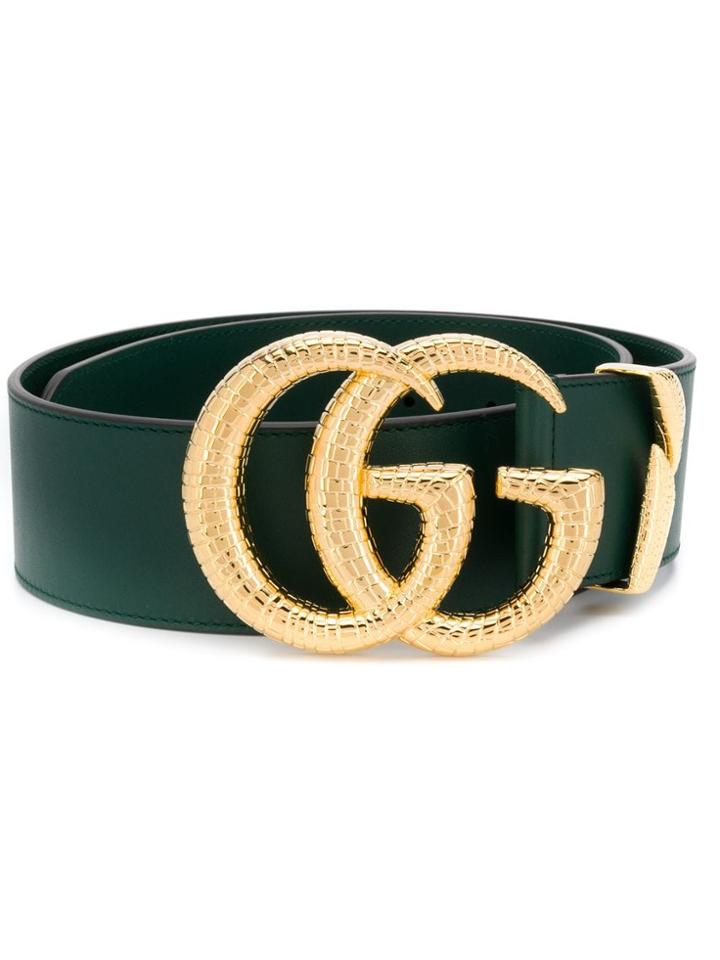 Gucci Gg Logo Plaque Belt - Green