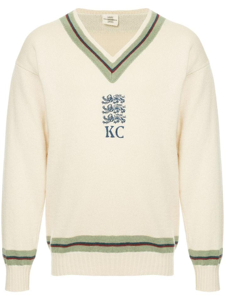 Kent & Curwen V-neck Logo Sweater - Neutrals