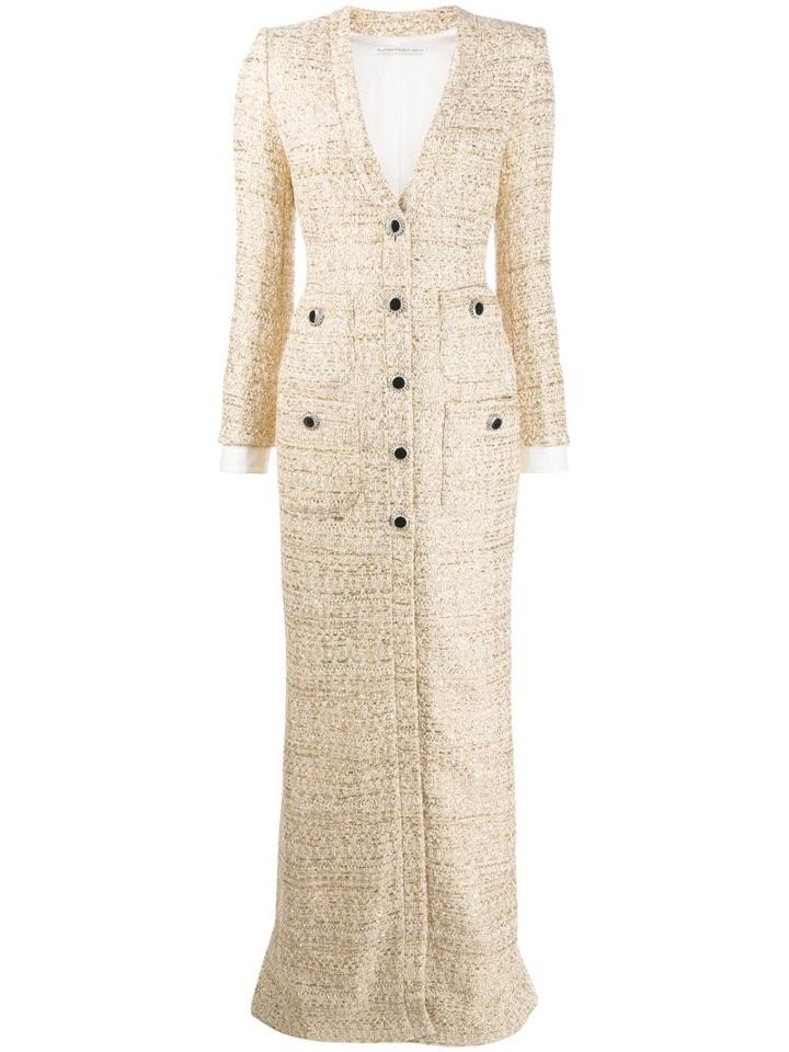 Alessandra Rich Buttoned Up V-neck Dress - Gold