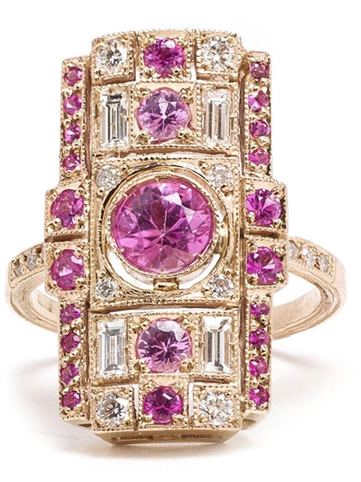 Sabine G 18kt White Gold And Diamond Rectangle Ring, Women's, Size: A, Pink/purple