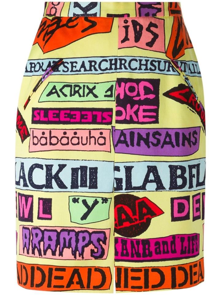 Stephen Sprouse Vintage 'scrambled Rock' Print Skirt - Yellow & Orange
