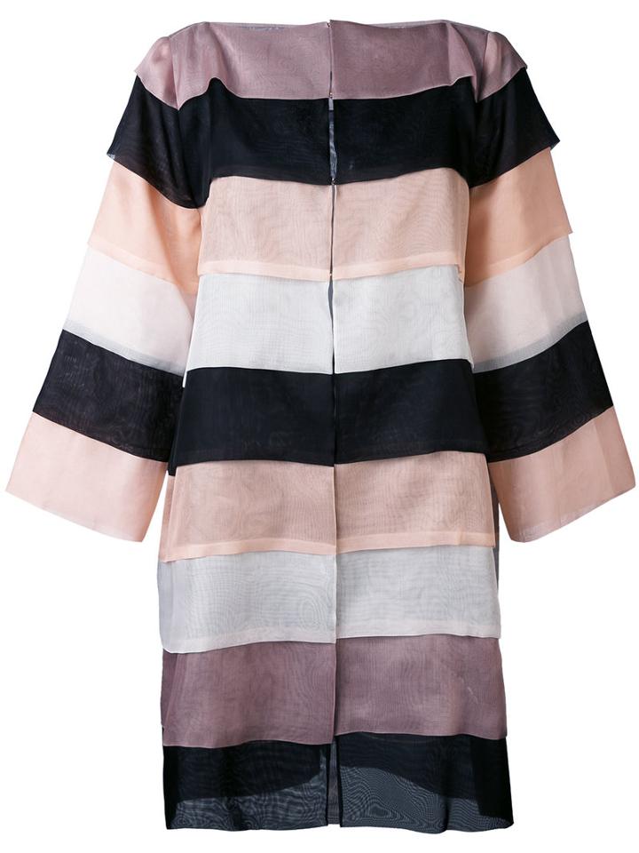 Gianluca Capannolo - Striped Oversized Coat - Women - Silk - 44, Nude/neutrals, Silk