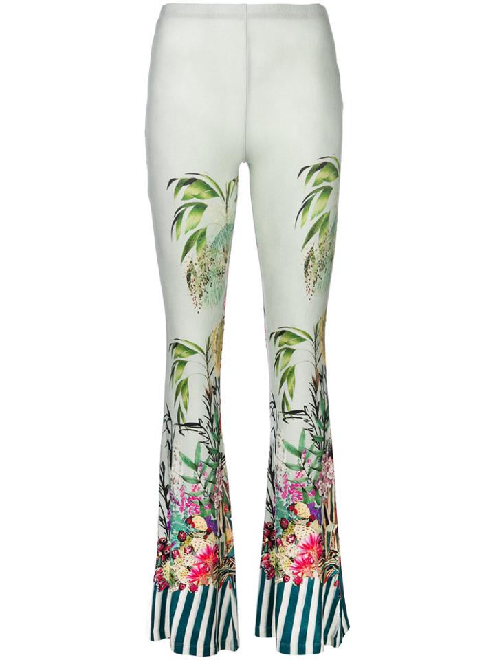 Black Coral Jungle Print Flared Trousers - Green