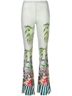 Black Coral Jungle Print Flared Trousers - Green