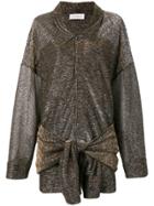 Faith Connexion Metallic Knotted Blouse - Brown