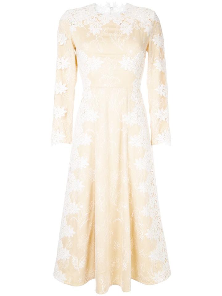 Huishan Zhang Floral Embroidered Midi Dress - Yellow
