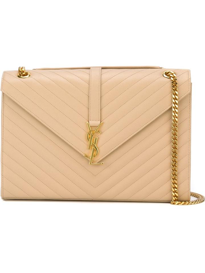 Saint Laurent Large 'monogram' Shoulder Bag, Women's, Nude/neutrals, Leather/metal (other)