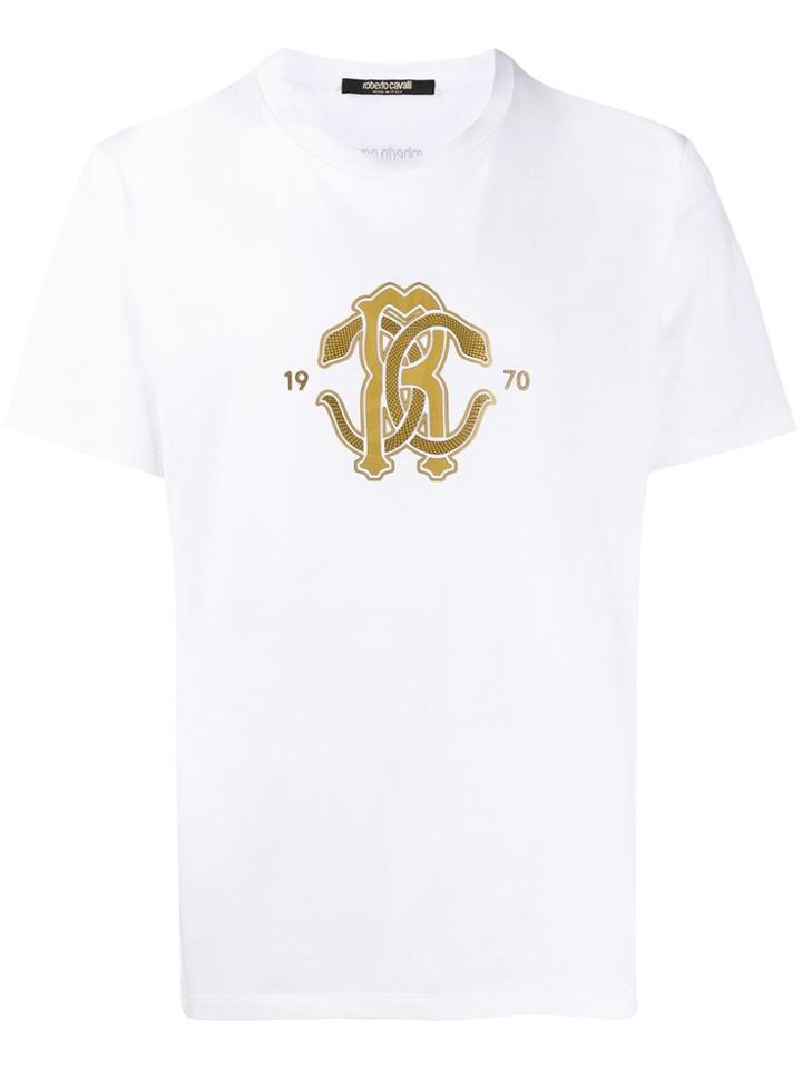 Roberto Cavalli Gold Logo Print T-shirt - White