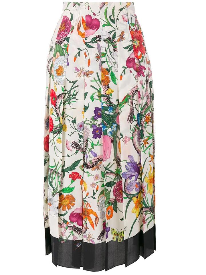 Gucci Floral Print Skirt, Women's, Size: 42, Nude/neutrals, Silk