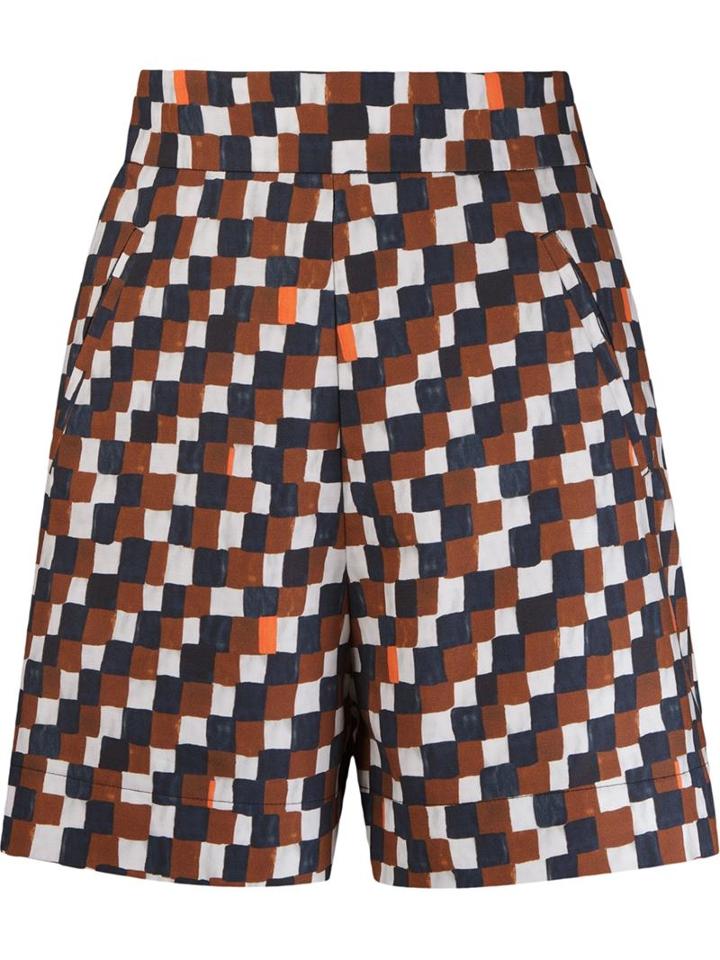 Andrea Marques Geometric Print High-waisted Short, Women's, Size: 42, Brown, Cotton/spandex/elastane